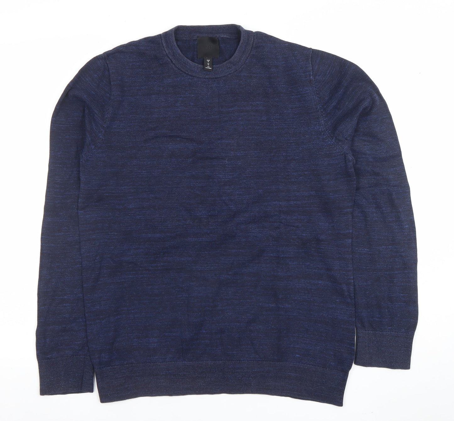 H&M Men's Blue Cotton Crew Neck Long Sleeve Jumper Size M