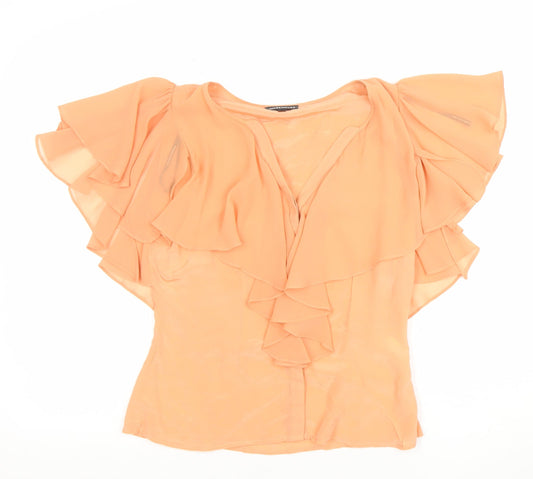 Warehouse Women’s Beige Chiffon Ruffle Wrap Blouse Size 10