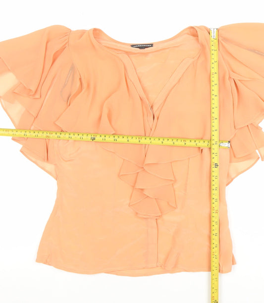 Warehouse Women’s Beige Chiffon Ruffle Wrap Blouse Size 10