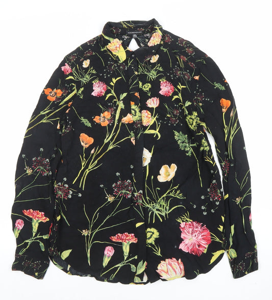 Warehouse Women’s Black Floral Long Sleeve Blouse Size 6 Viscose