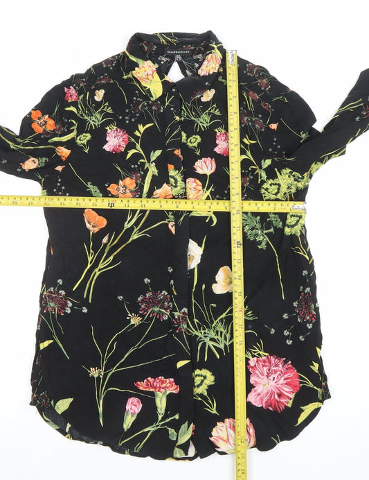 Warehouse Women’s Black Floral Long Sleeve Blouse Size 6 Viscose