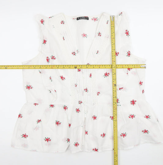 Dunnes Women White Floral Cotton Sleeveless Tunic Blouse Size L