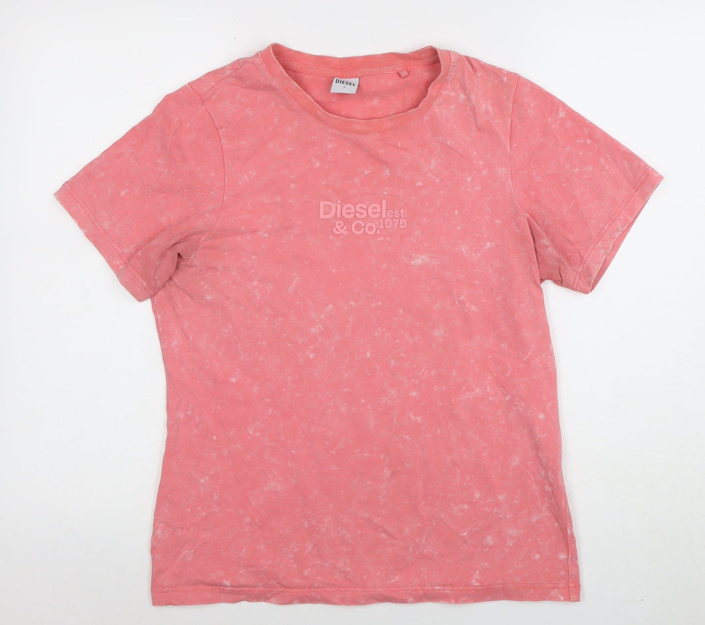 Diesel Womens Pink Acid Wash Short Sleeve Cotton T-Shirt M