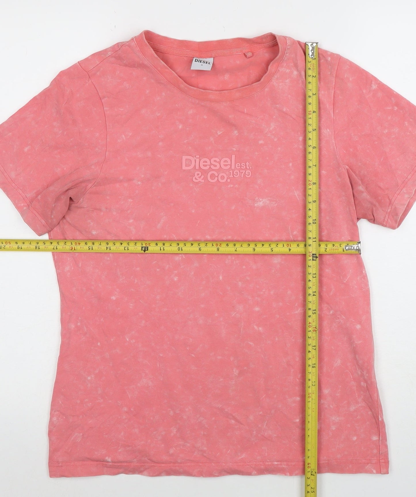 Diesel Womens Pink Acid Wash Short Sleeve Cotton T-Shirt M