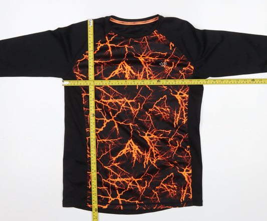 Dunnes Stores Men’s Black & Orange Graphic Long Sleeve Athletic T-Shirt Size S
