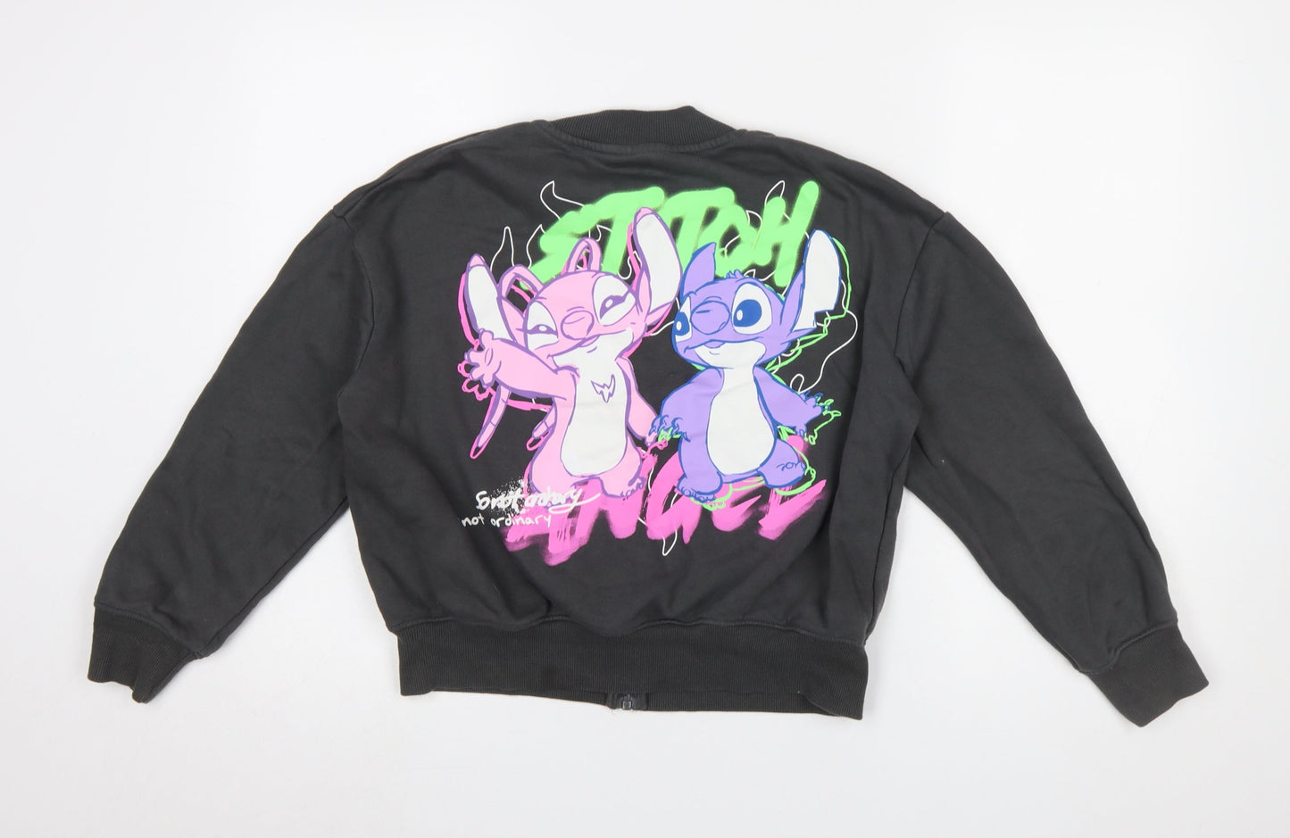 Primark Girls Black Full Zip Stitch & Angel Sweatshirt 12-13 Years