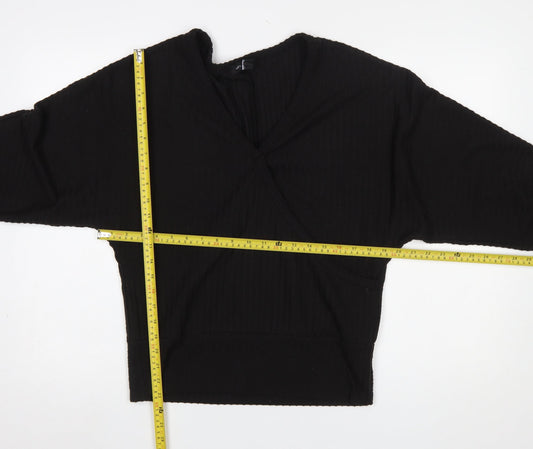 New Look Women’s Black Wrap Jersey Long Sleeve Blouse Size M