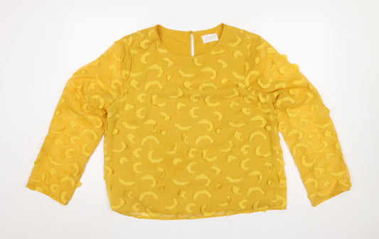 Savida Women Yellow Textured Long Sleeve Tunic Blouse XL