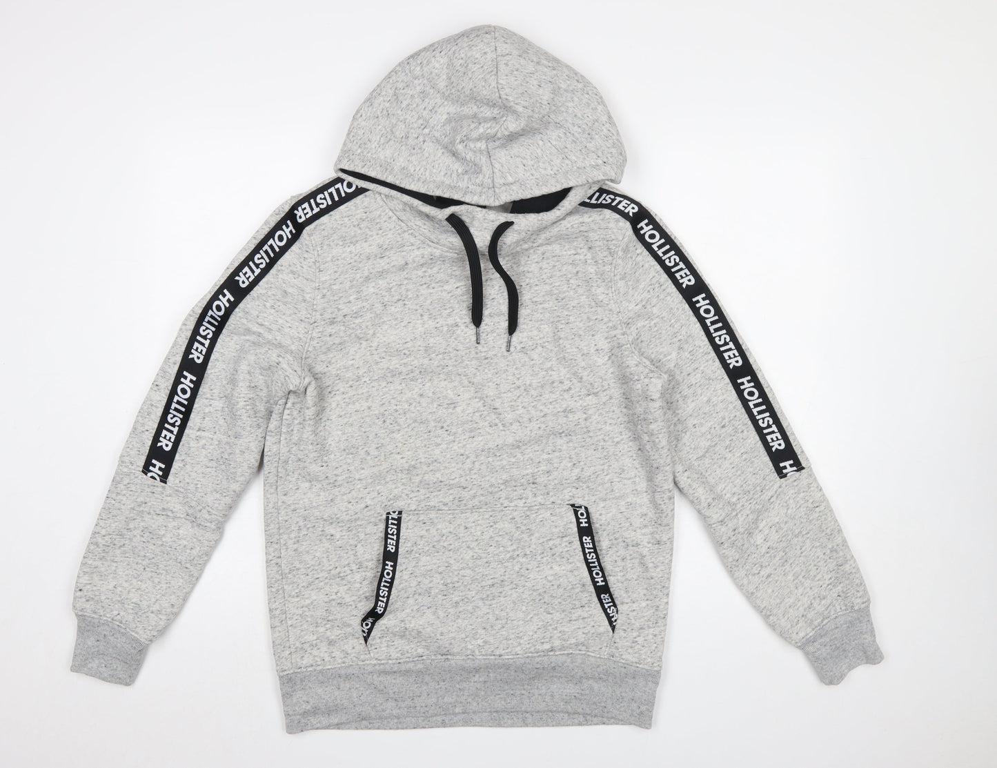 Hollister Mens Grey Pullover Hoodie S Regular Fit Logo Fleece