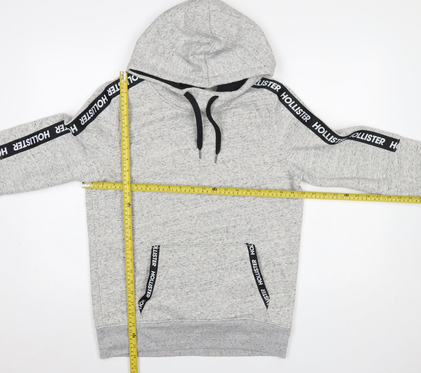 Hollister Mens Grey Pullover Hoodie S Regular Fit Logo Fleece