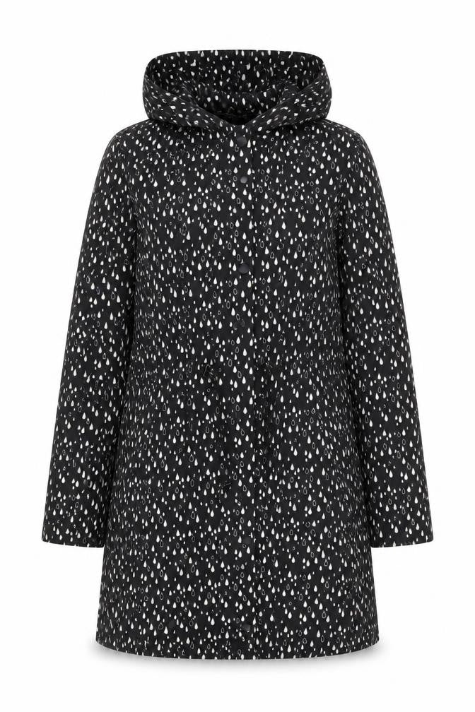 Soaked in Luxury Women's Black Raindrop Rain Coat Size M Hooded Polyester
