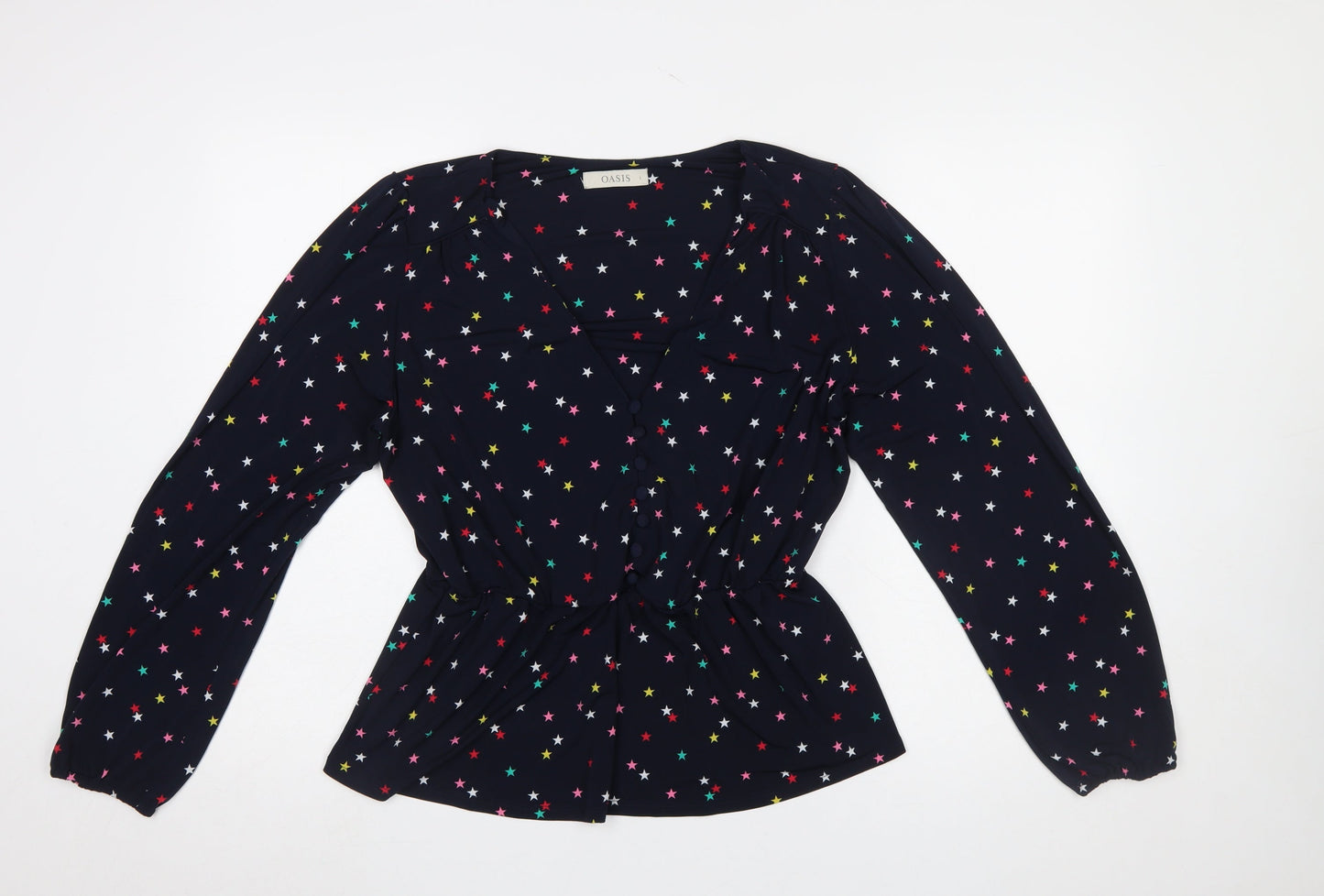 Oasis Women's Multicoloured Star Wrap Blouse Top Size L