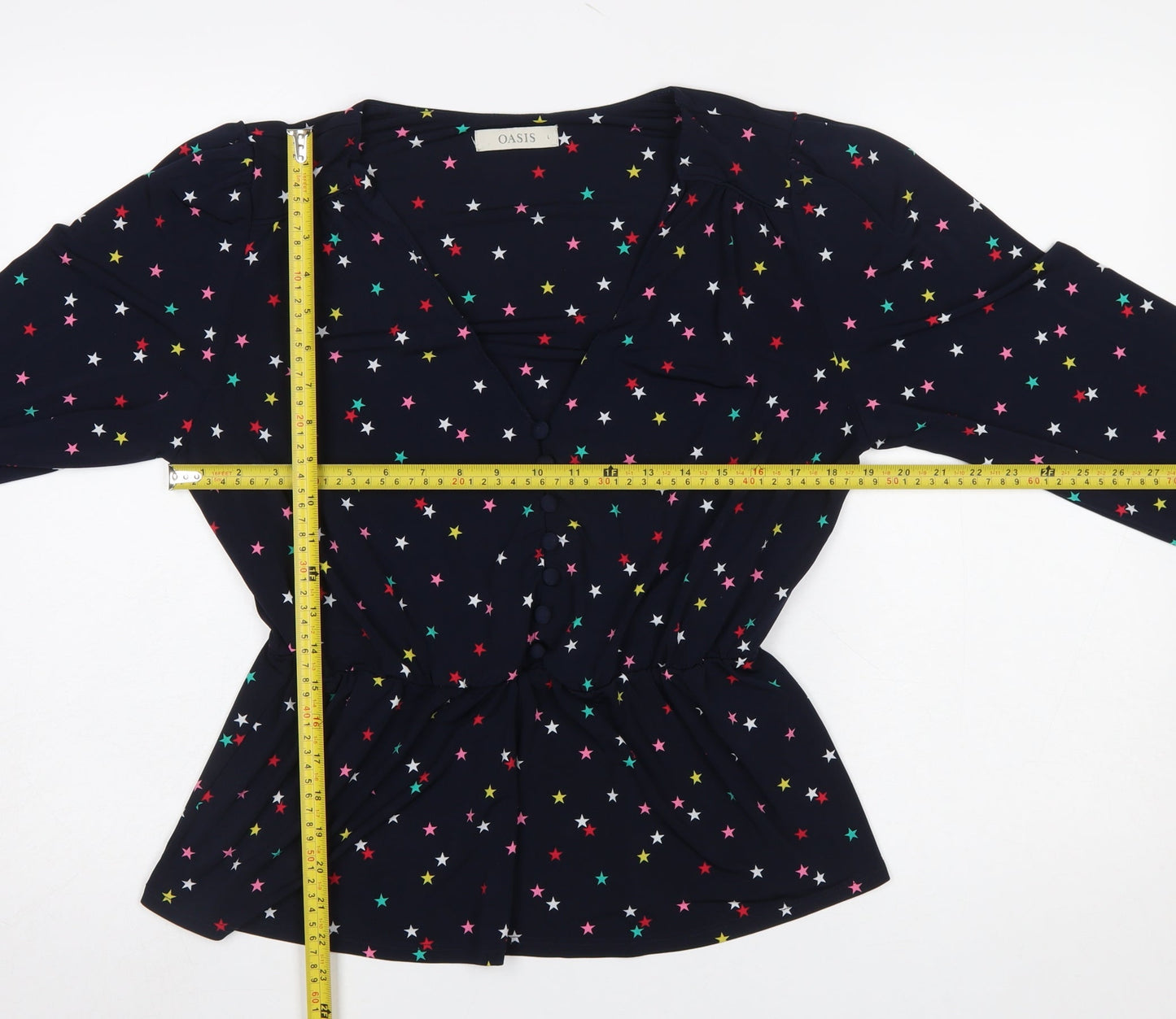 Oasis Women's Multicoloured Star Wrap Blouse Top Size L