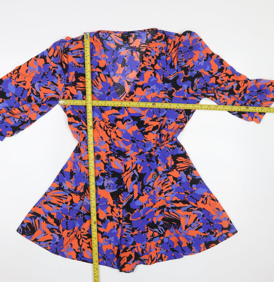 River Island Women’s Multicoloured Floral Playsuit Size 10 V-Neck 3/4 Sleeve