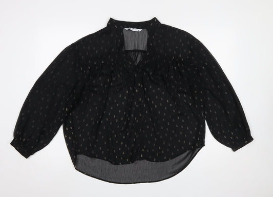 Zara Women Black Tunic Blouse Size 12 Long Sleeve Sheer Chiffon
