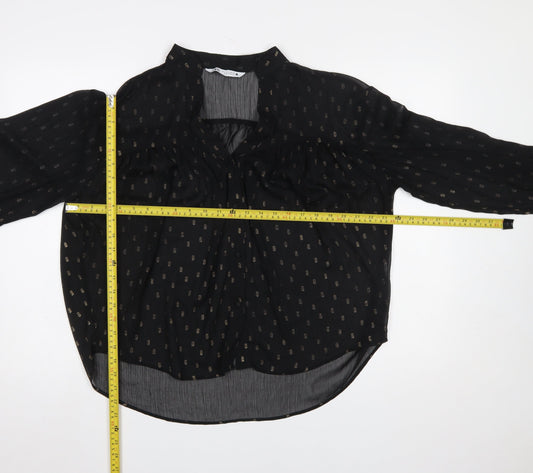 Zara Women Black Tunic Blouse Size 12 Long Sleeve Sheer Chiffon