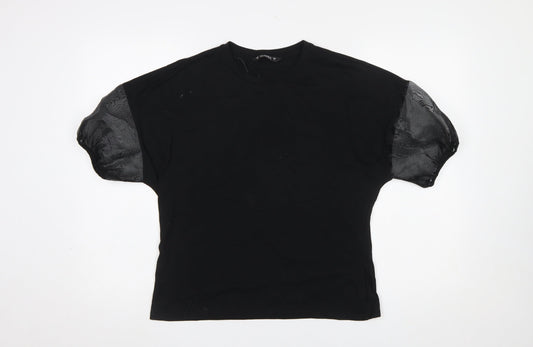 Dunnes Stores Women's Black Puff Sleeve Cotton T-Shirt Size S