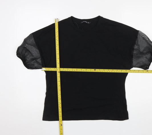 Dunnes Stores Women's Black Puff Sleeve Cotton T-Shirt Size S