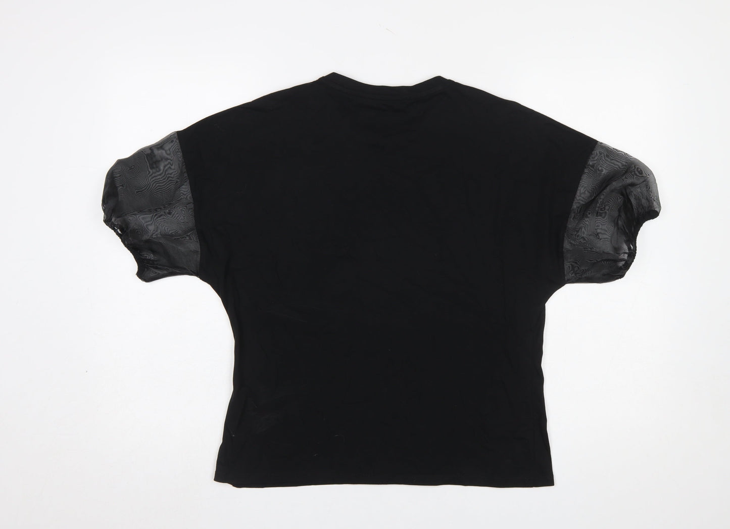 Dunnes Stores Women's Black Puff Sleeve Cotton T-Shirt Size S