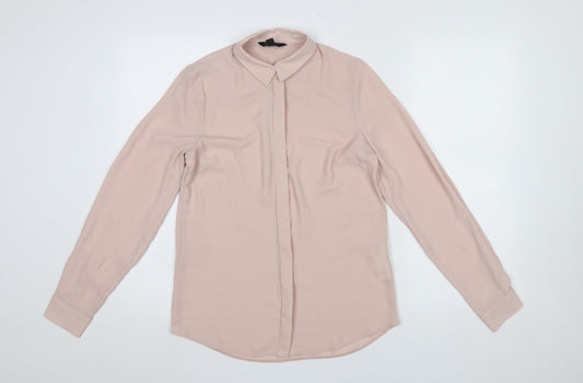 New Look Women Beige Long Sleeve Collared Basic Blouse Size 6