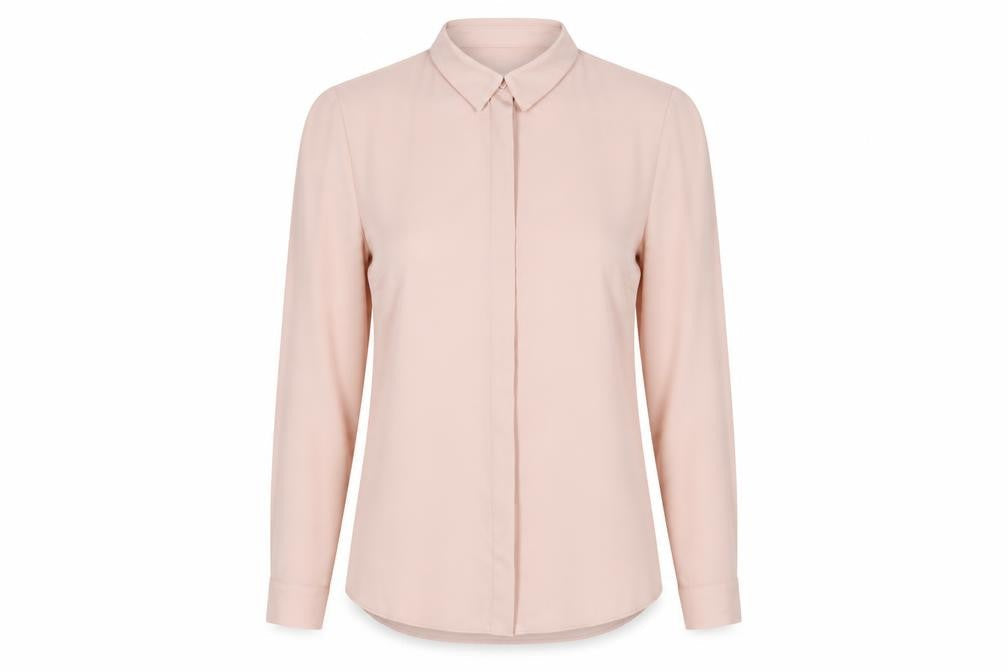 New Look Women Beige Long Sleeve Collared Basic Blouse Size 6