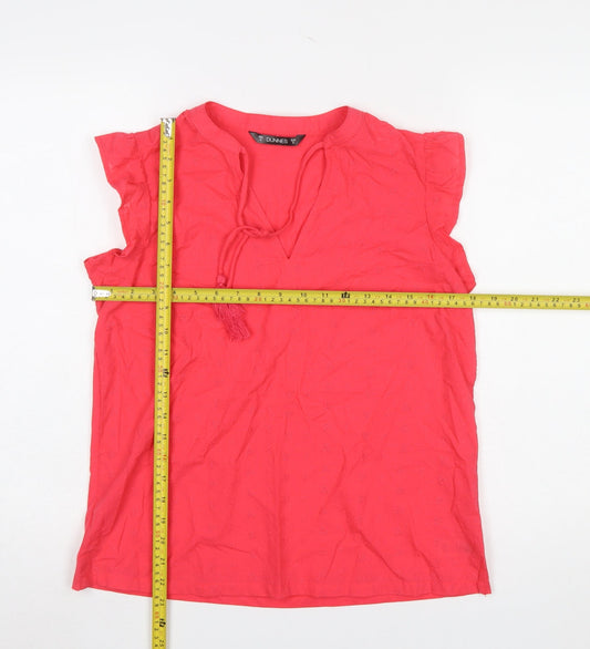 Dunnes Women’s Pink Cotton Tassel V-Neck Tunic Blouse Size S