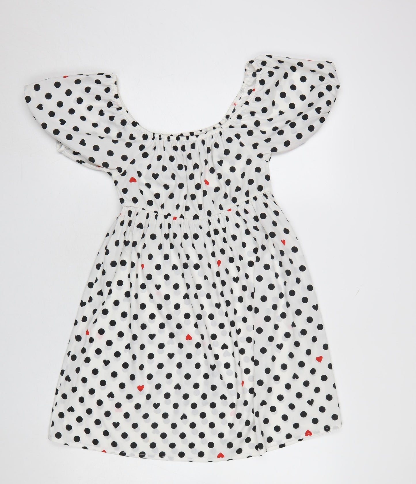 Wednesday's Girl Women's White Polka Dot Puff Sleeve A-Line Dress XS