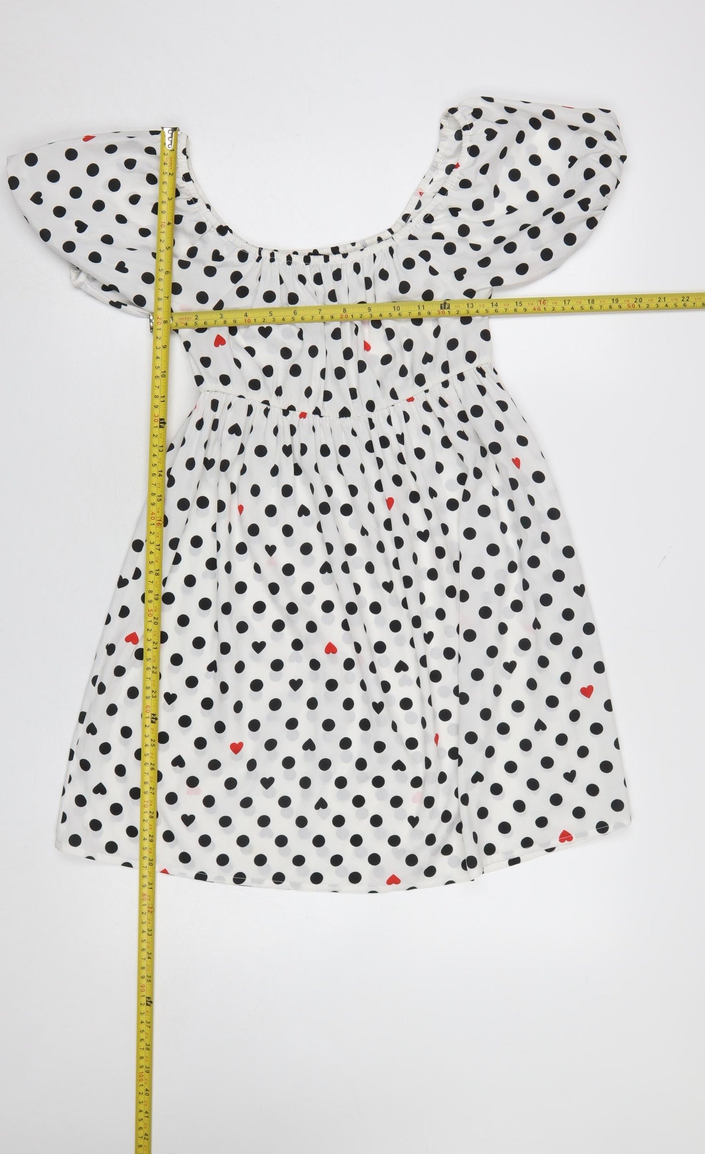 Wednesday's Girl Women's White Polka Dot Puff Sleeve A-Line Dress XS