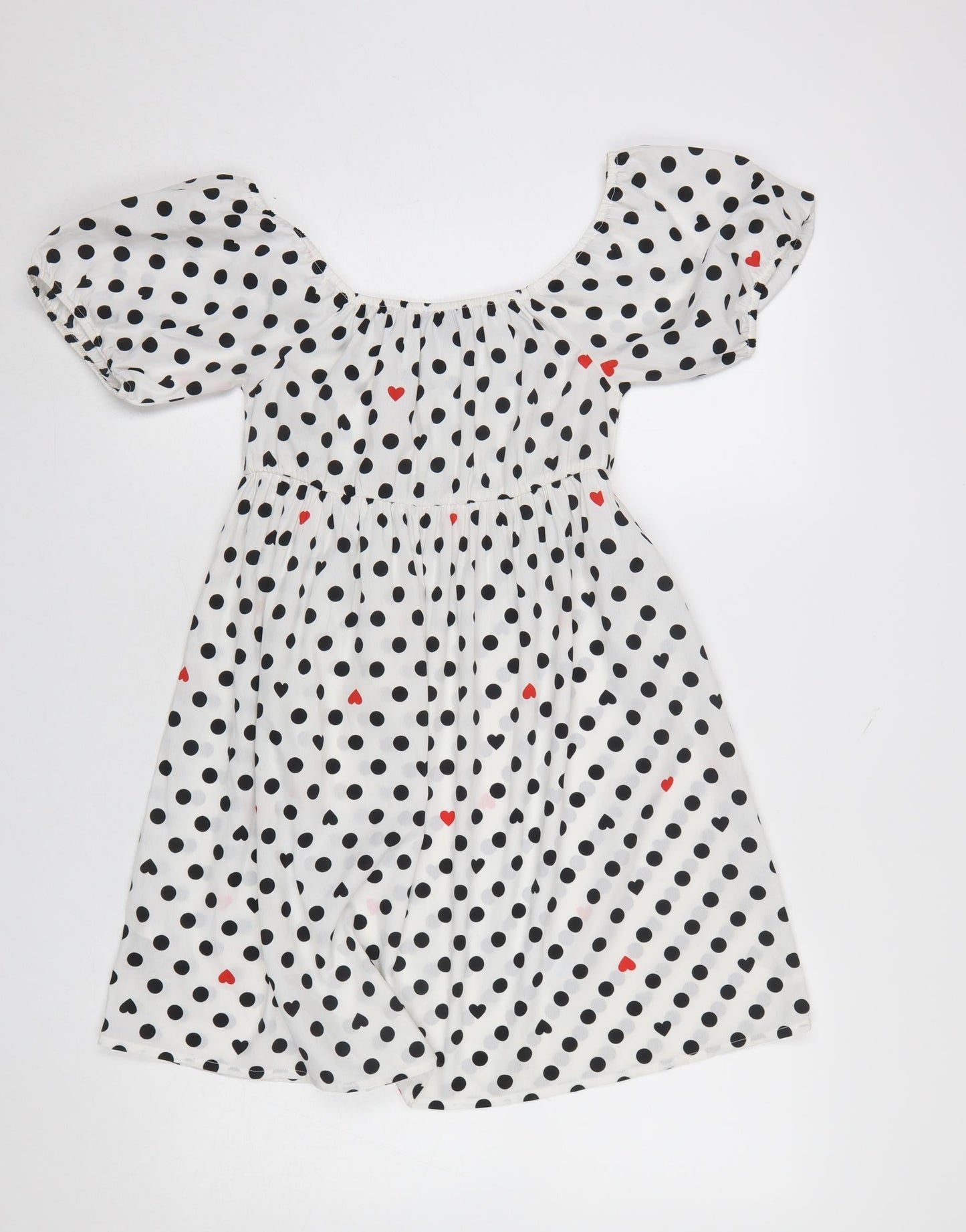 Wednesday's Girl Women's White Polka Dot Puff Sleeve A-Line Dress XS