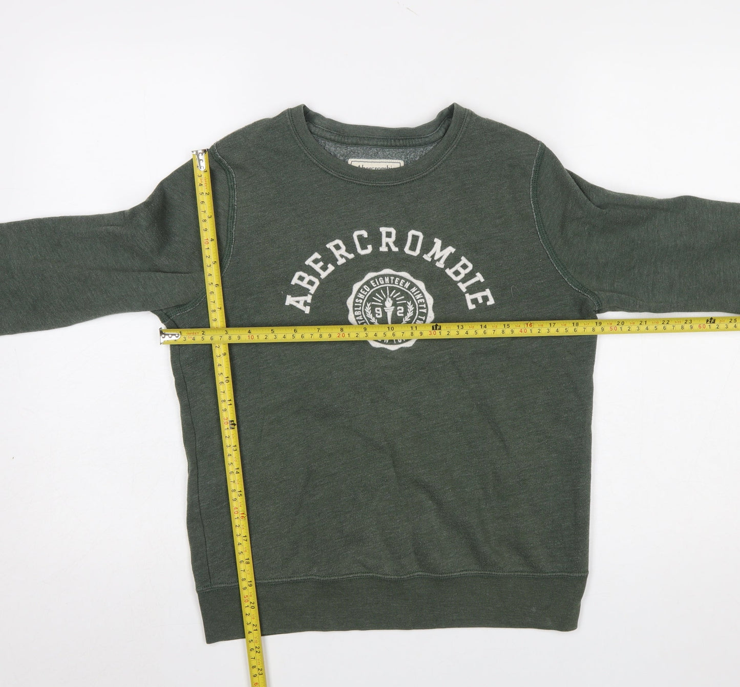 Abercrombie & Fitch Women's Green Pullover Sweatshirt Small Logo Cotton Blend
