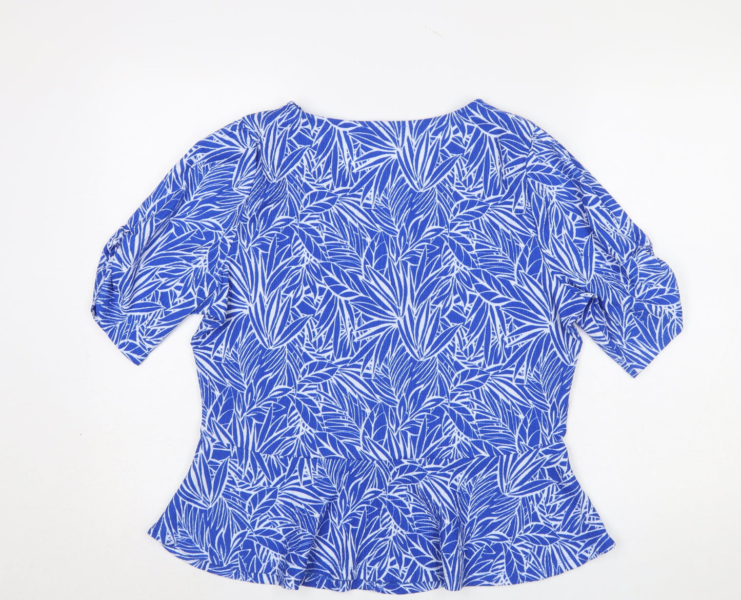 Dunnes Stores Women's Blue Floral V-Neck Button Blouse Medium