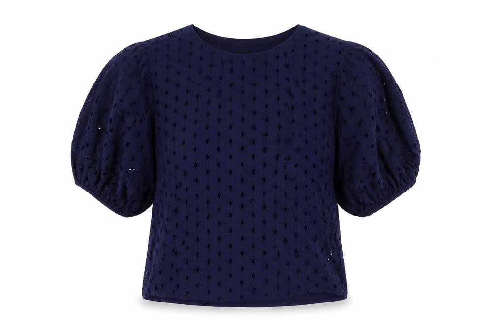La Redoute Women Navy Blue Cotton Blouse Size 10 Balloon Sleeve