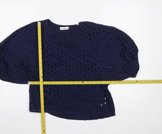 La Redoute Women Navy Blue Cotton Blouse Size 10 Balloon Sleeve