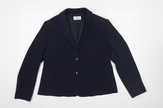 Traffic Women Navy Blue Size 16 Classic Single-Breasted Blazer