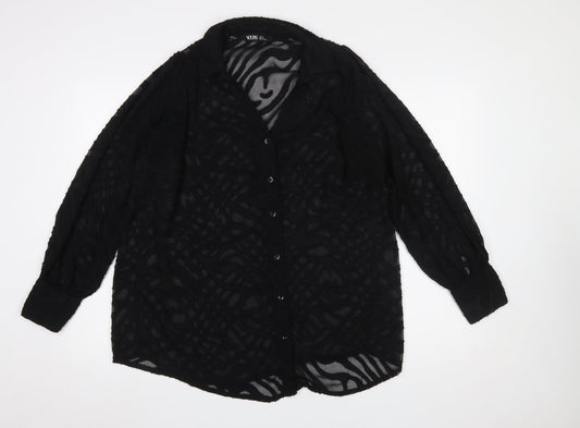 Yours Women's Black Animal Print Sheer Long Sleeve Blouse UK 14