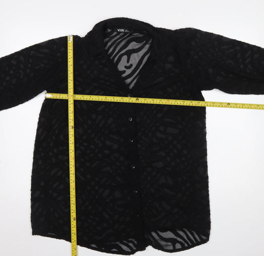 Yours Women's Black Animal Print Sheer Long Sleeve Blouse UK 14