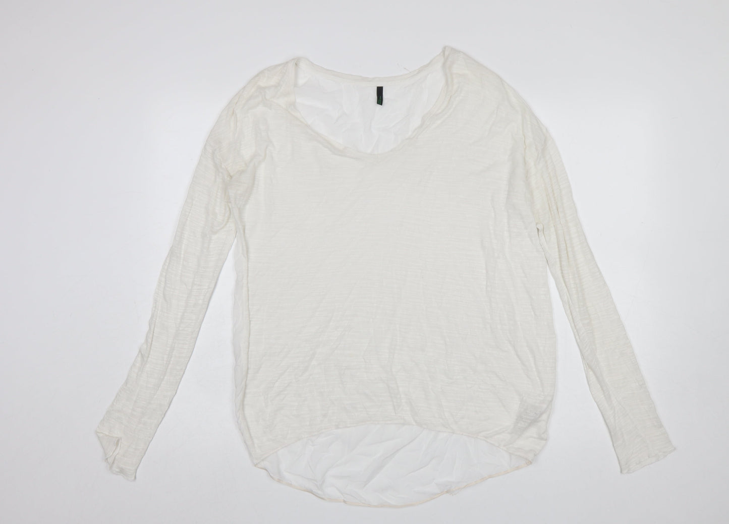 Benetton Womens White Basic Long Sleeve Viscose T-Shirt Size M