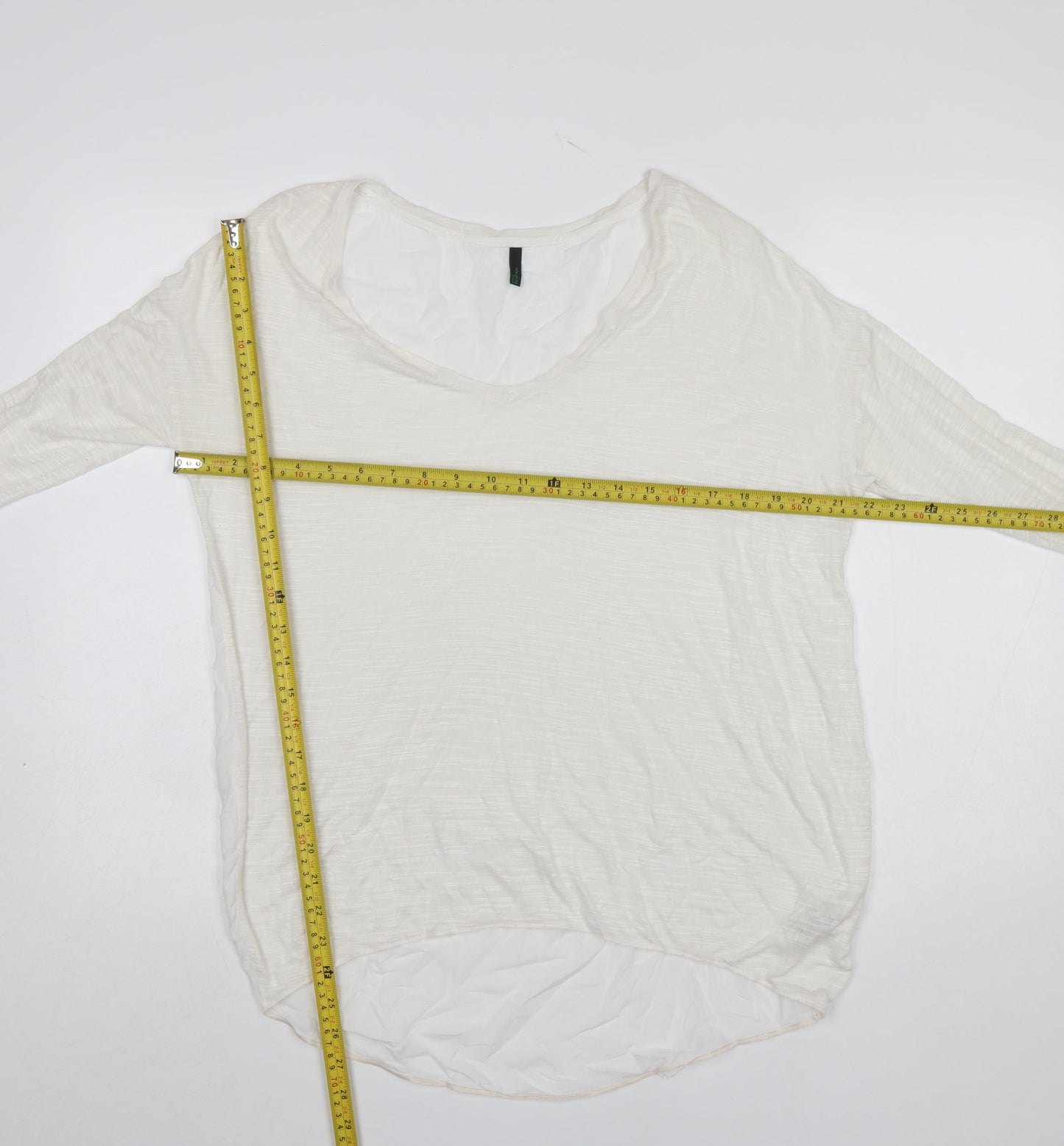 Benetton Womens White Basic Long Sleeve Viscose T-Shirt Size M