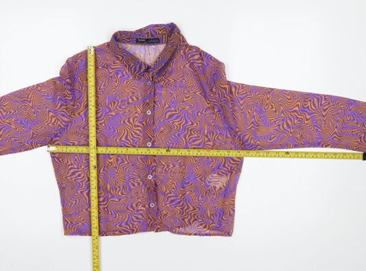 Pull&Bear Women's Multicoloured Cropped Button-Up Shirt Size 14