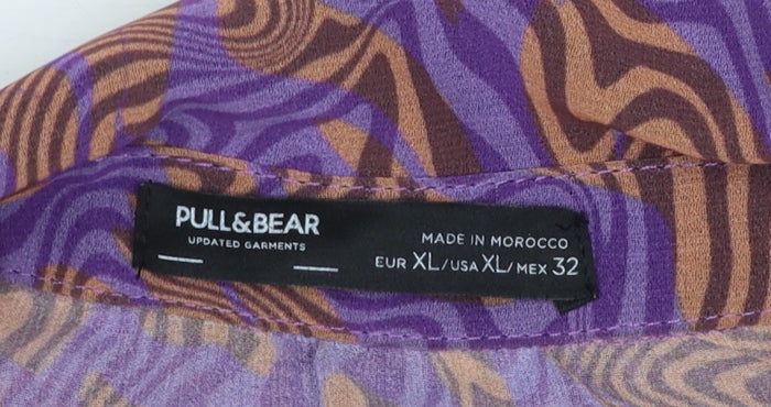 Pull&Bear Women's Multicoloured Cropped Button-Up Shirt Size 14