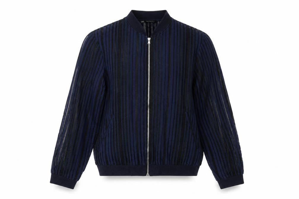 ZARA Women Blue Striped Sheer Zip Blouse Size 12