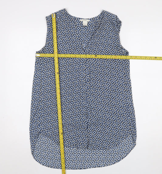 H&M Women's Blue Floral V-Neck Sleeveless Tunic Blouse Size 10