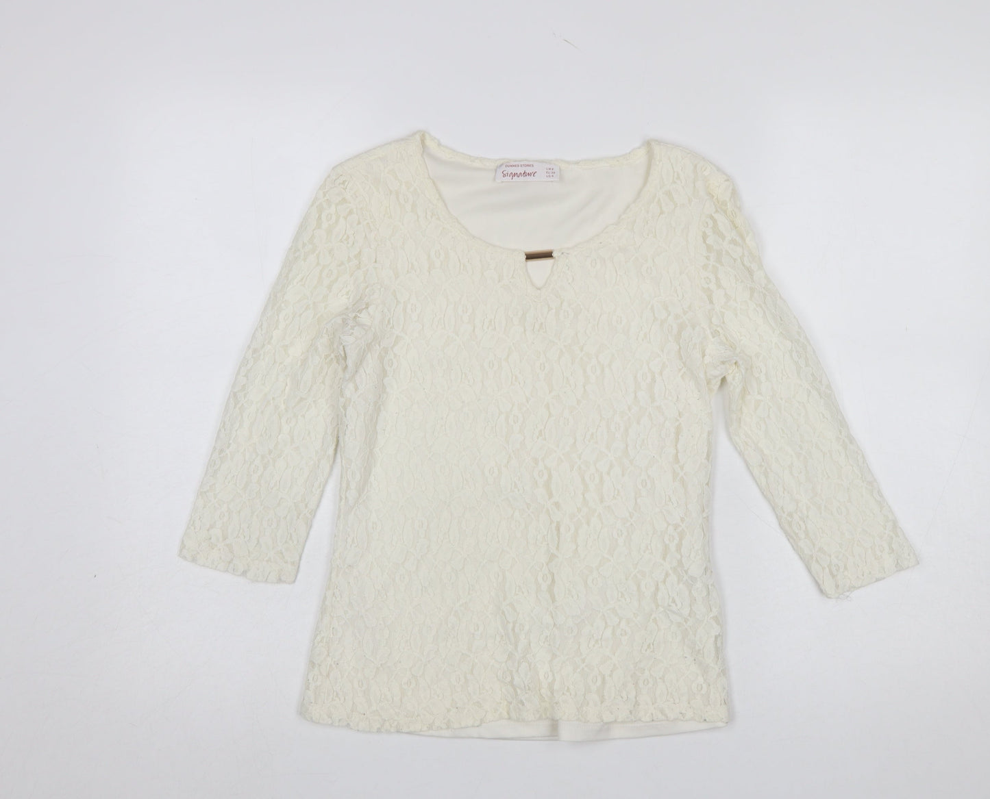 Dunnes Stores Signature Women Ivory Lace 3/4 Sleeve Blouse UK 8