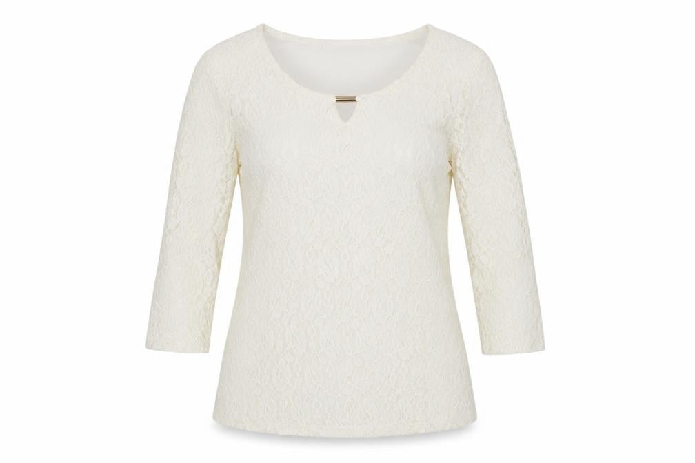Front view of Dunnes Signature Women Ivory Lace 3/4 Sleeve Blouse UK 8