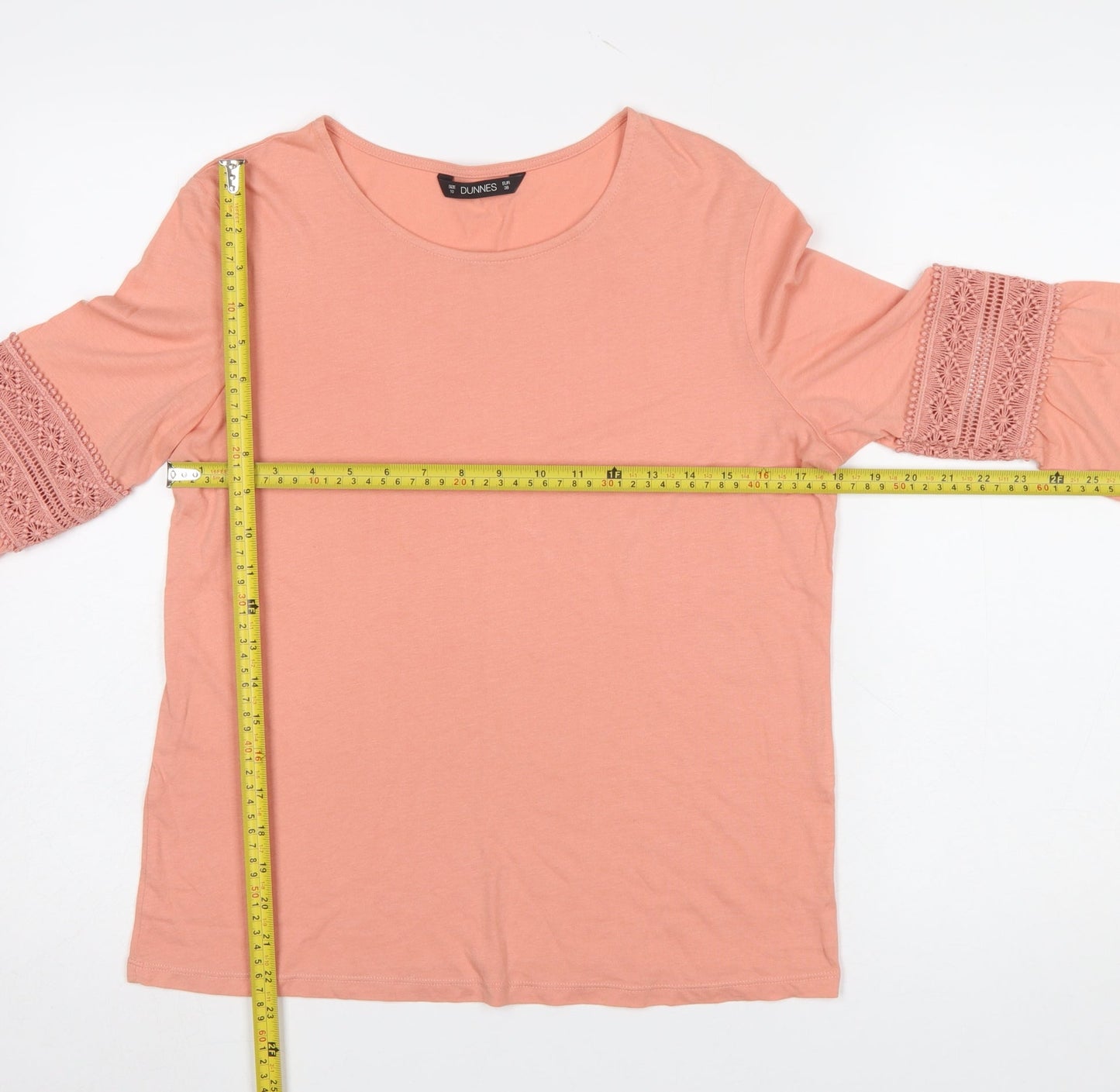 Dunnes Women’s Pink Crochet Bell Sleeve Tunic T-Shirt Size 10