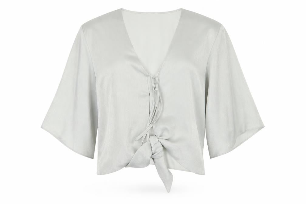 River Island Women Grey Wrap Kimono Blouse Size 8 Polyester