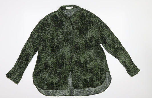 MNG Women’s Green Animal Print Button-Up Shirt Size 14