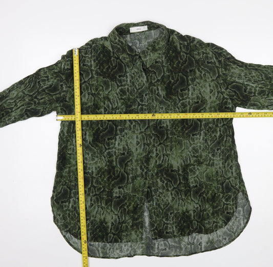 MNG Women’s Green Animal Print Button-Up Shirt Size 14