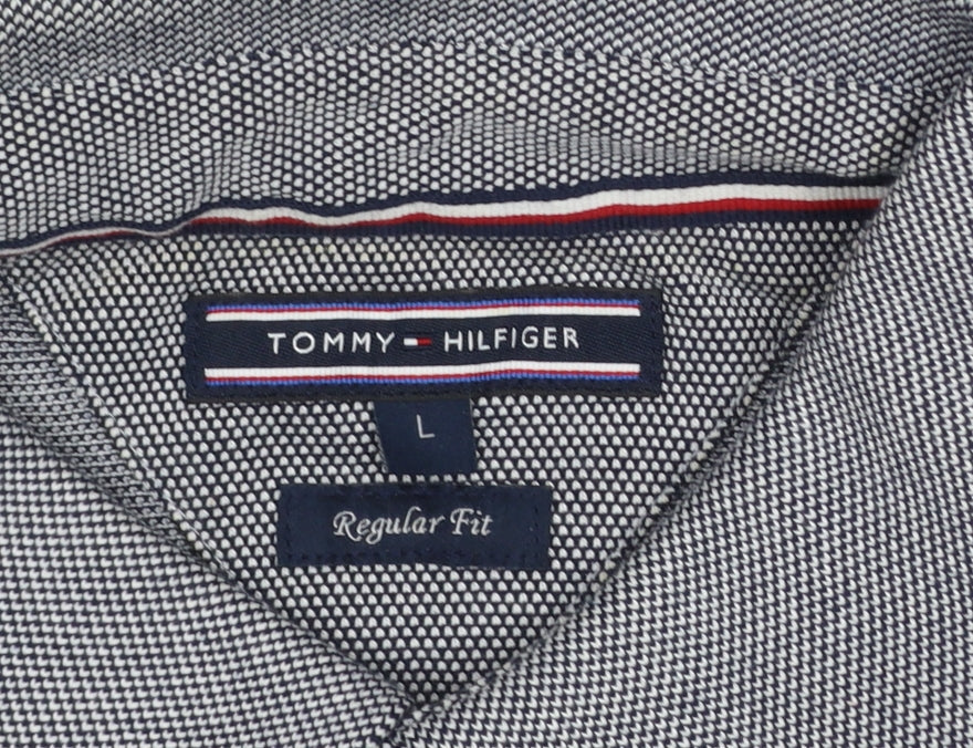Tommy Hilfiger Men’s Grey Striped Cotton Regular Fit Polo Shirt Size L