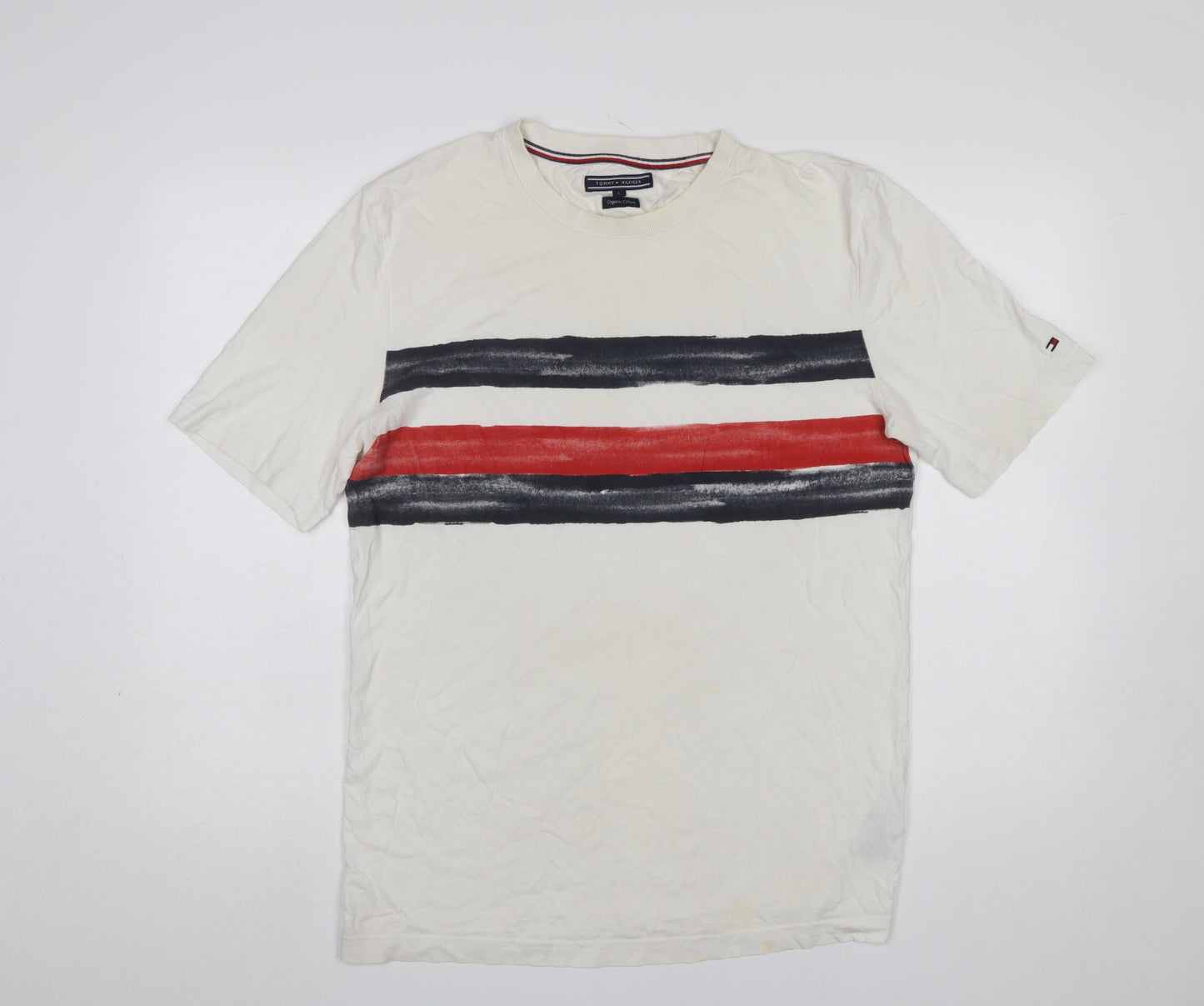 Tommy Hilfiger Men's White Striped Organic Cotton T-Shirt Size L